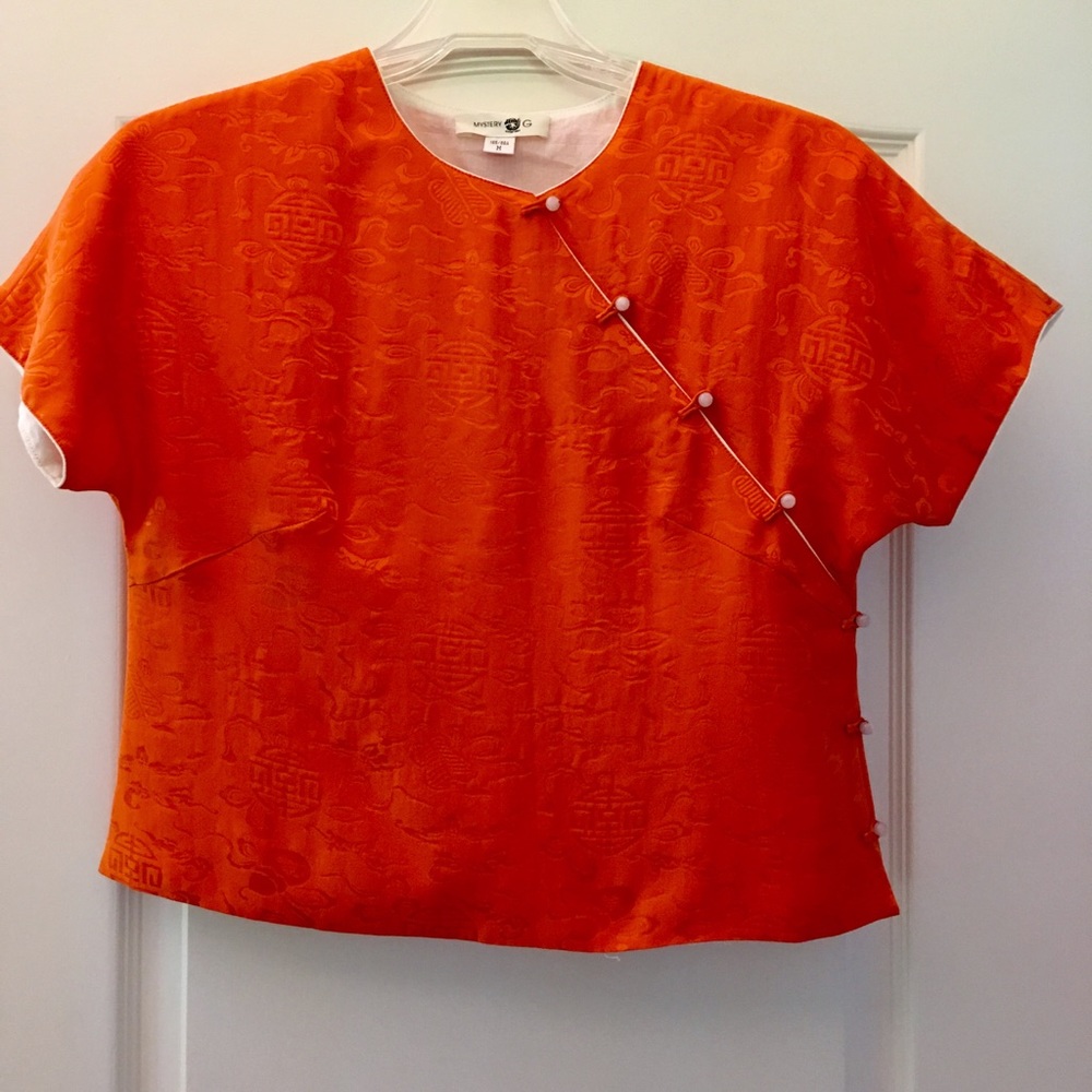 Mandarin Style 100% Orange Silk blouse